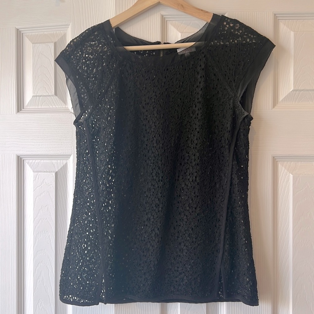 Black see-through blouse black floral lace